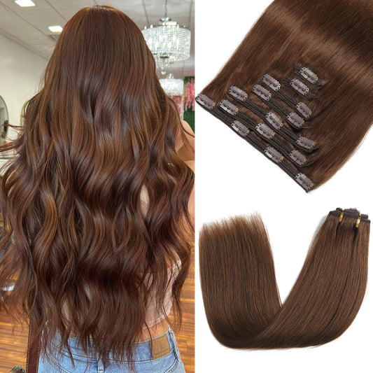 "18" Luxe Clip-In Extensions - Chocolate Brown (#4)