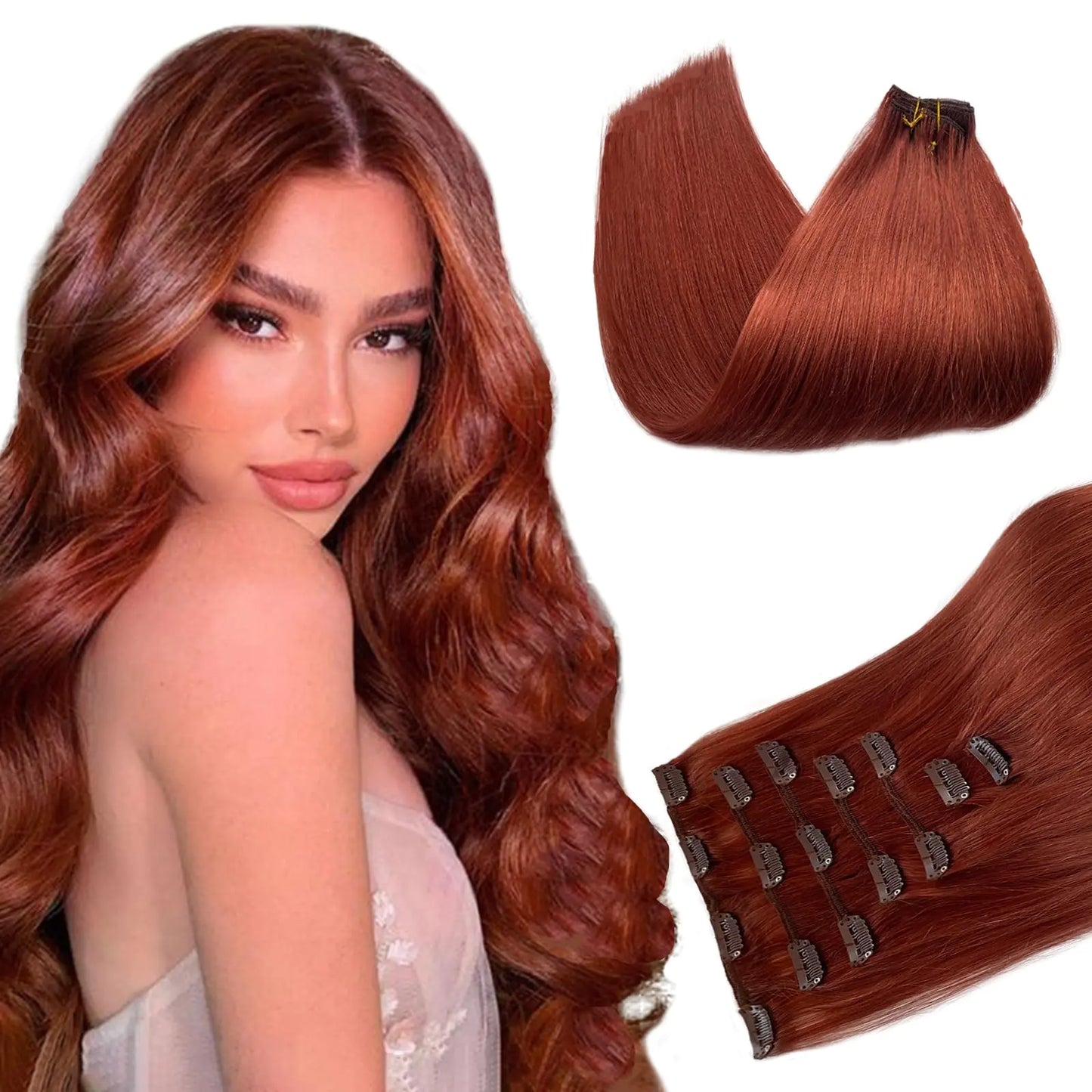 18" inch Auburn Clip-In Human Hair Extensions (150g)