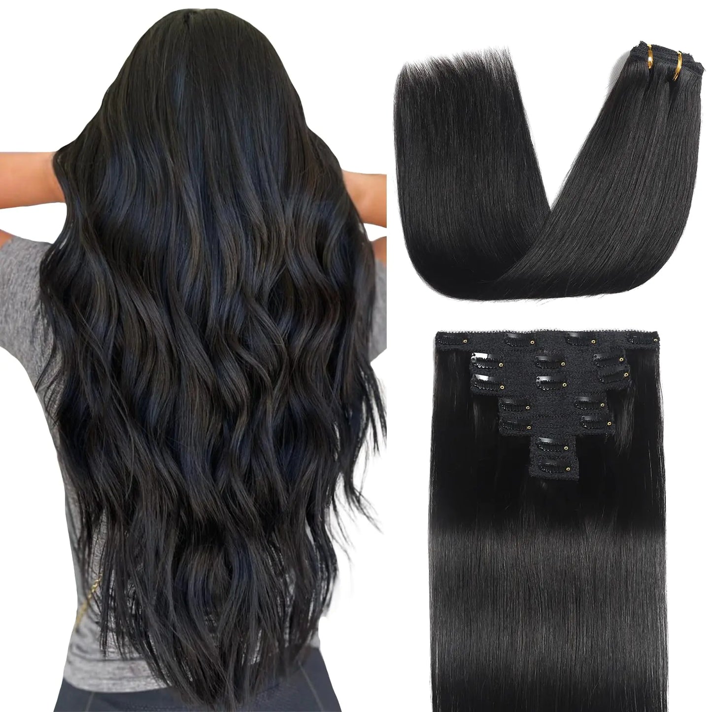 "24" Luxe Clip-In Extensions- BLACK (#1B)